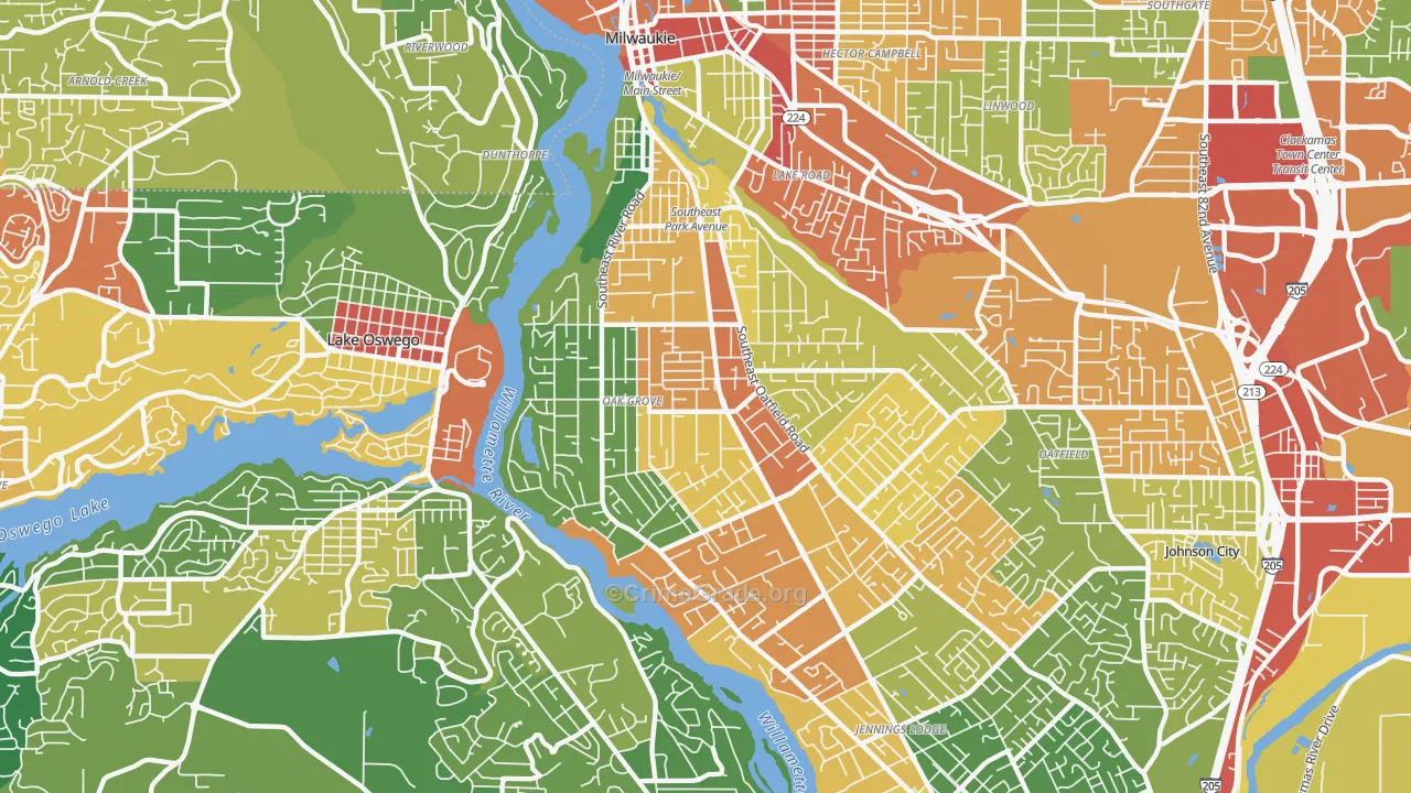 Oak Grove, OR Map of Burglary Rates