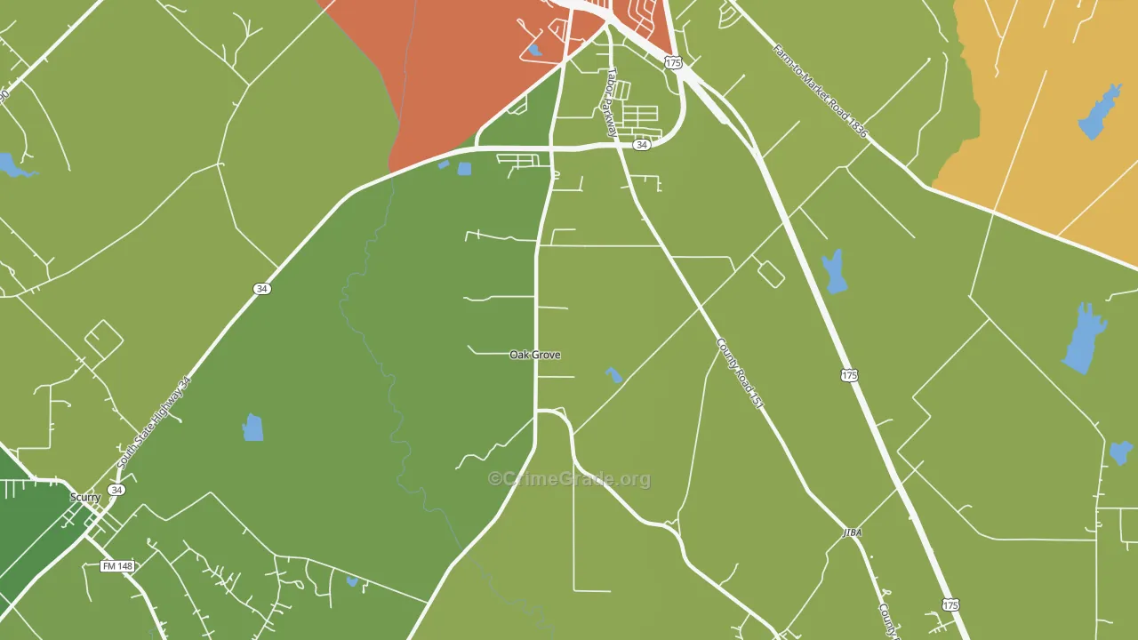 Oak Grove, TX Map of Burglary Rates