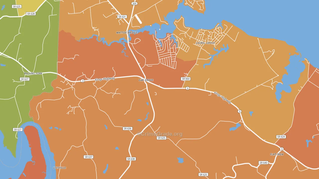 Oak Grove, VA Map of Burglary Rates