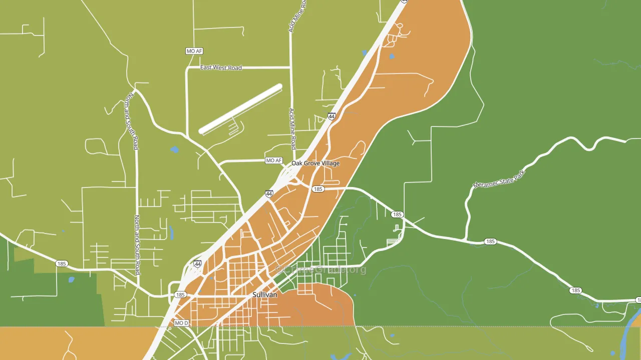 Oak Grove Village, MO Map of Burglary Rates