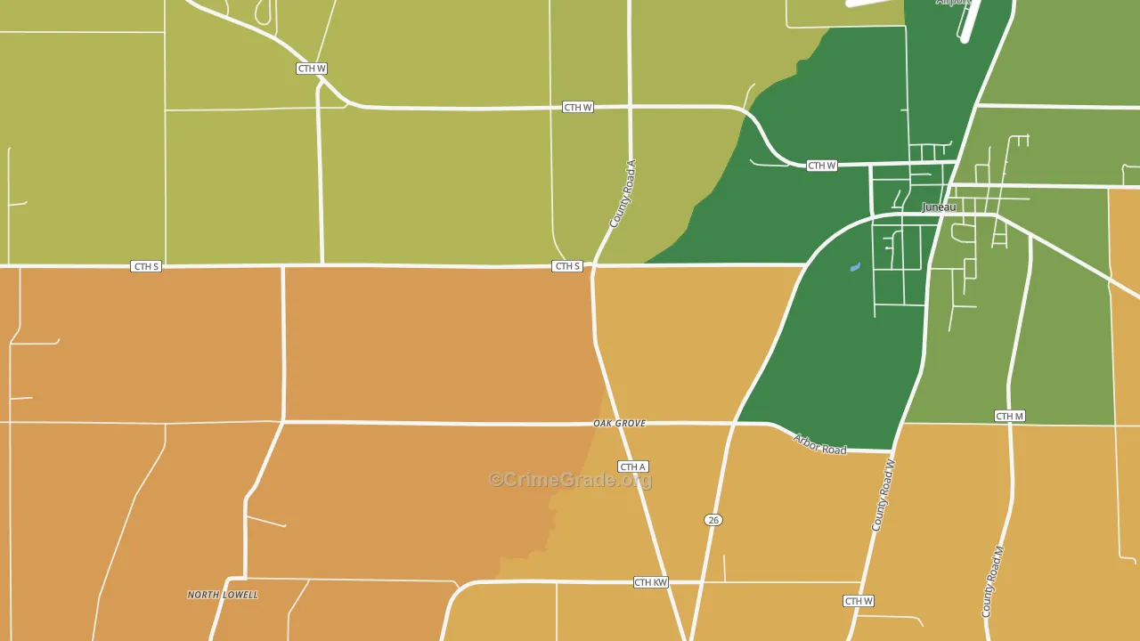 Oak Grove, WI Map of Burglary Rates
