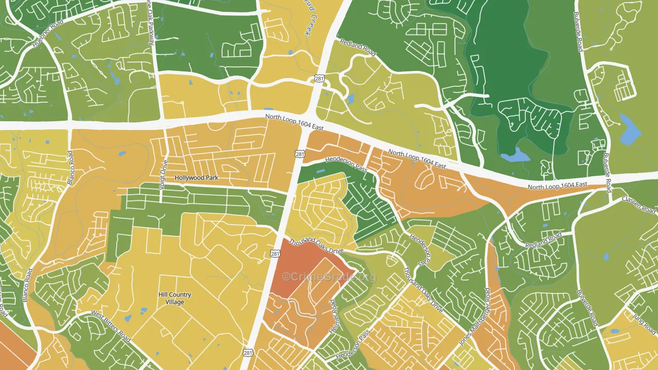 Oak Haven Heights, San Antonio, TX Map of Burglary Rates