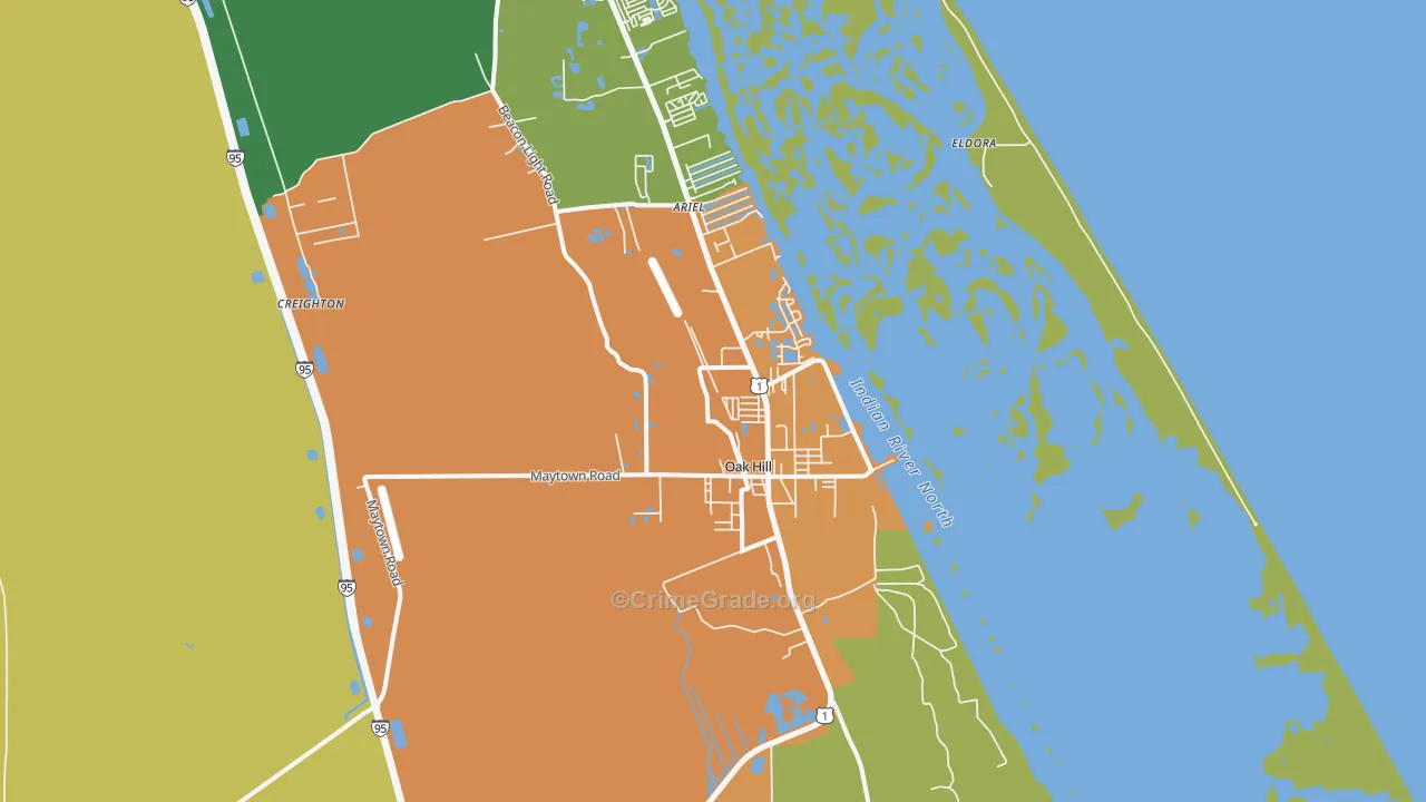 Oak Hill, FL Map of Burglary Rates