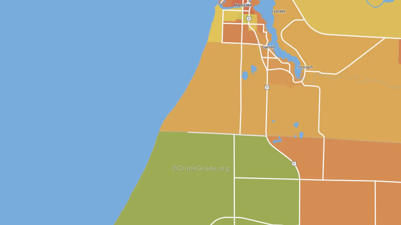 Oak Hill, MI Map of Burglary Rates