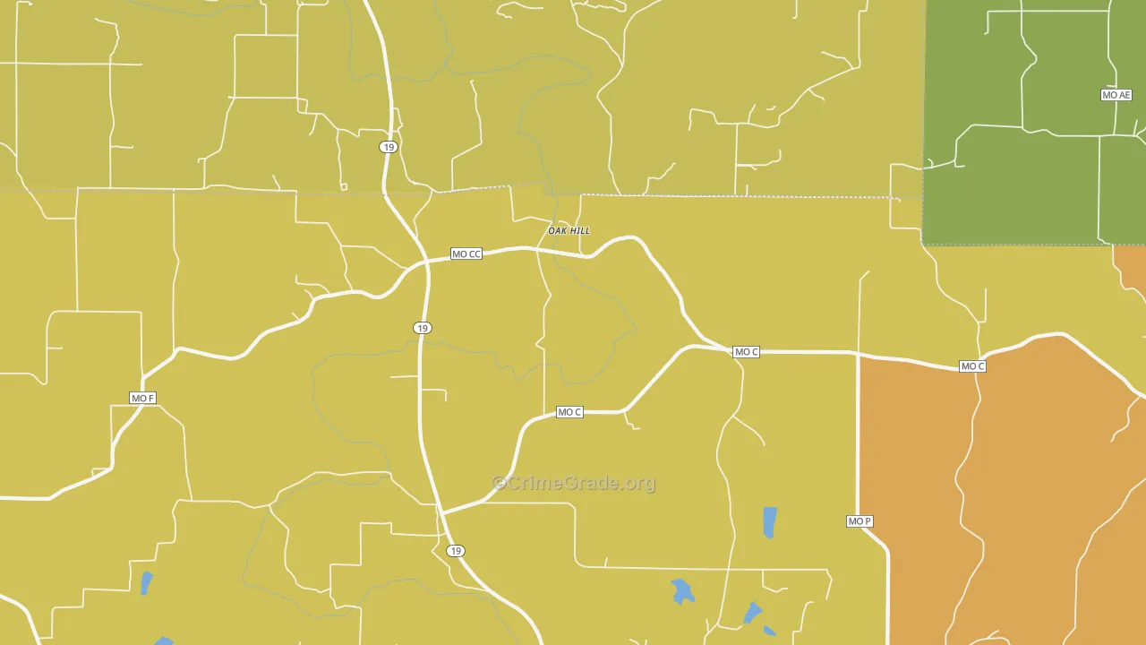 Oak Hill, MO Map of Burglary Rates