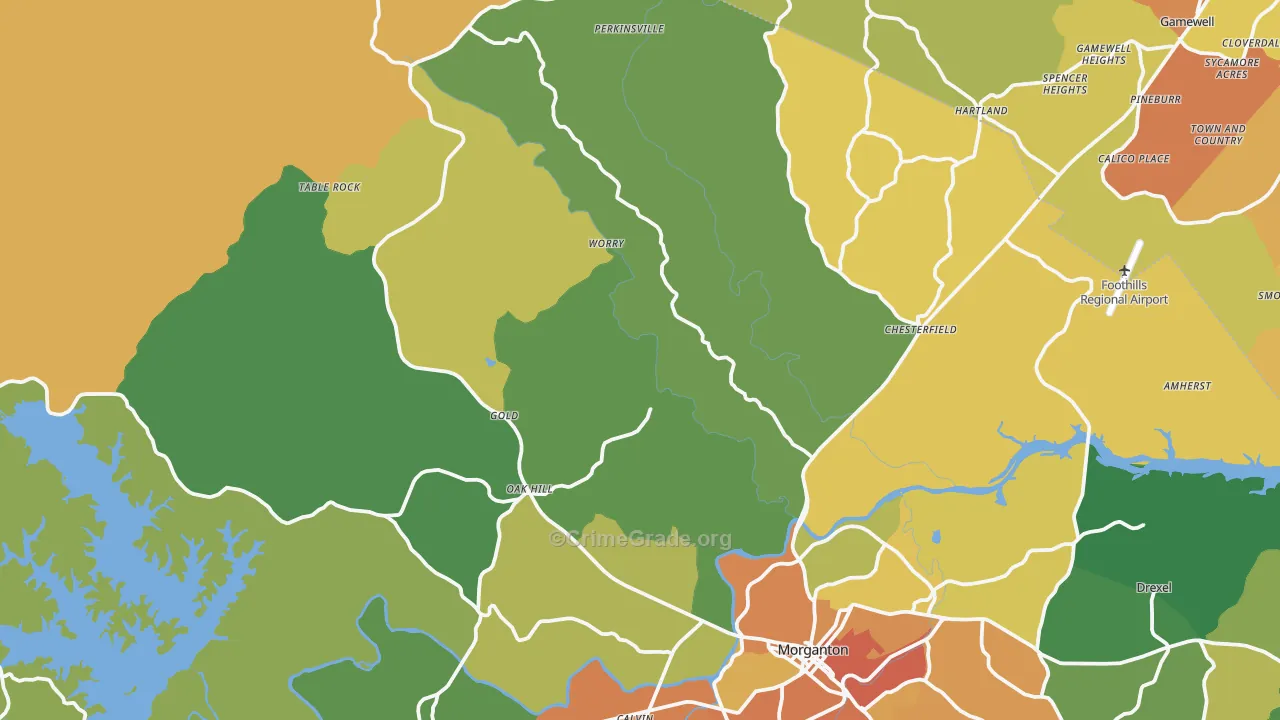 Oak Hill, NC Map of Burglary Rates