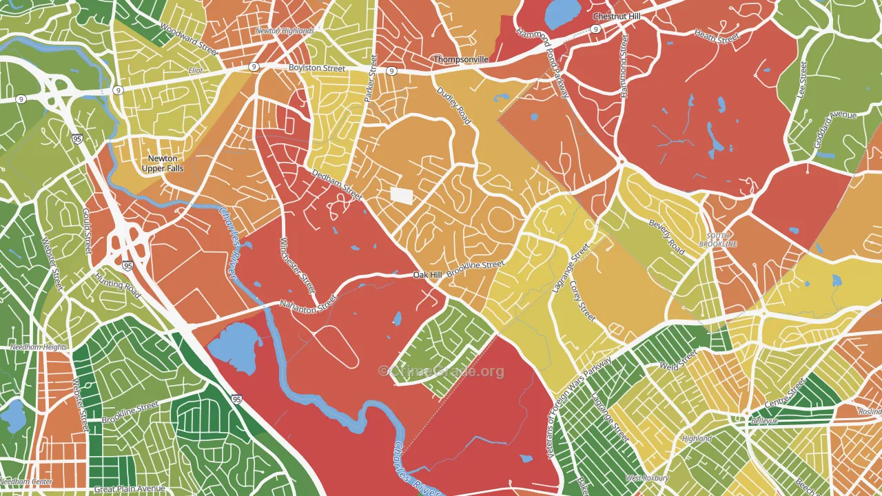 Oak Hill, Newton Center, MA Map of Burglary Rates