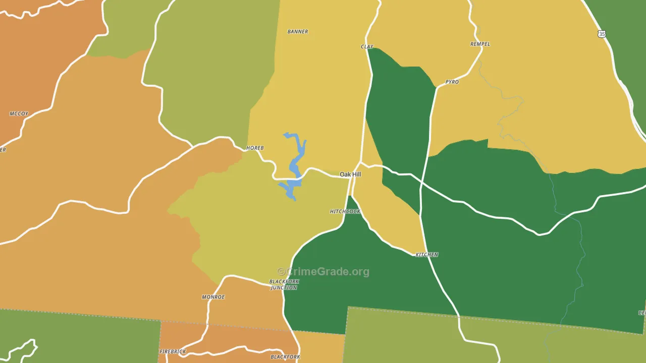 Oak Hill, OH Map of Burglary Rates
