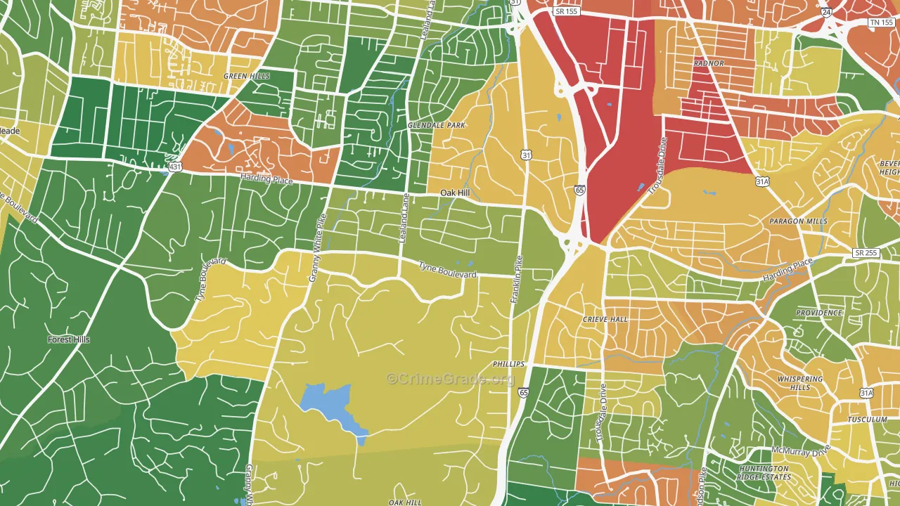 Oak Hill, TN Map of Burglary Rates