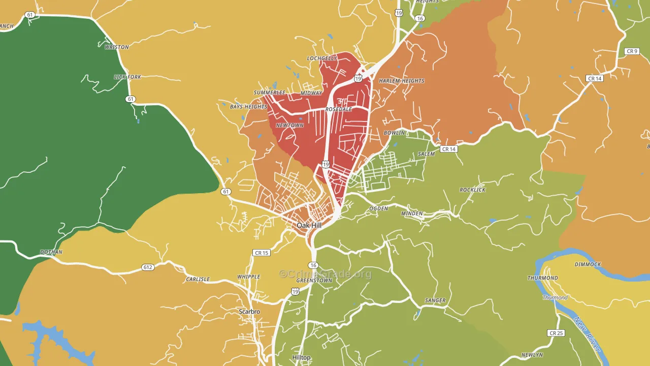 Oak Hill, WV Map of Burglary Rates