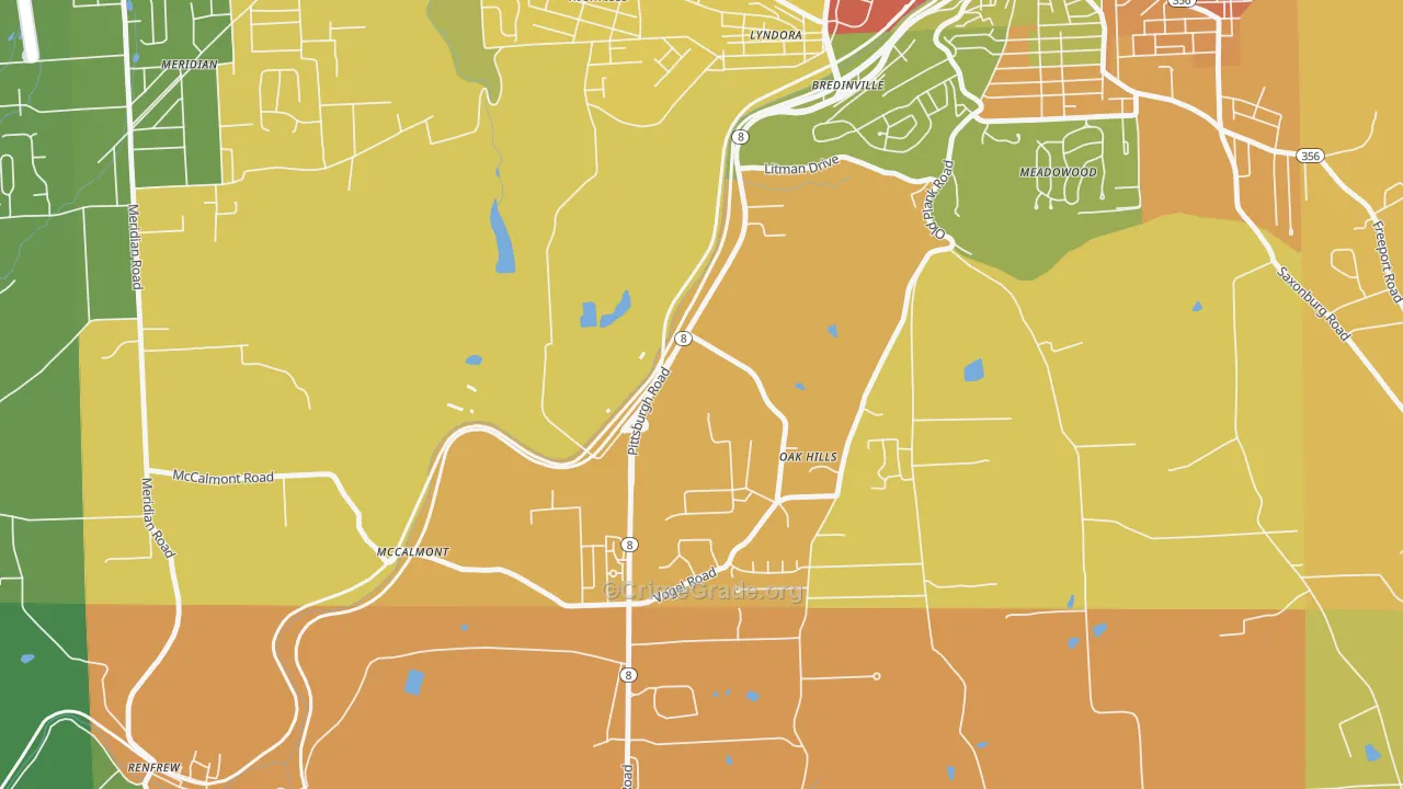 Oak Hills, PA Map of Burglary Rates