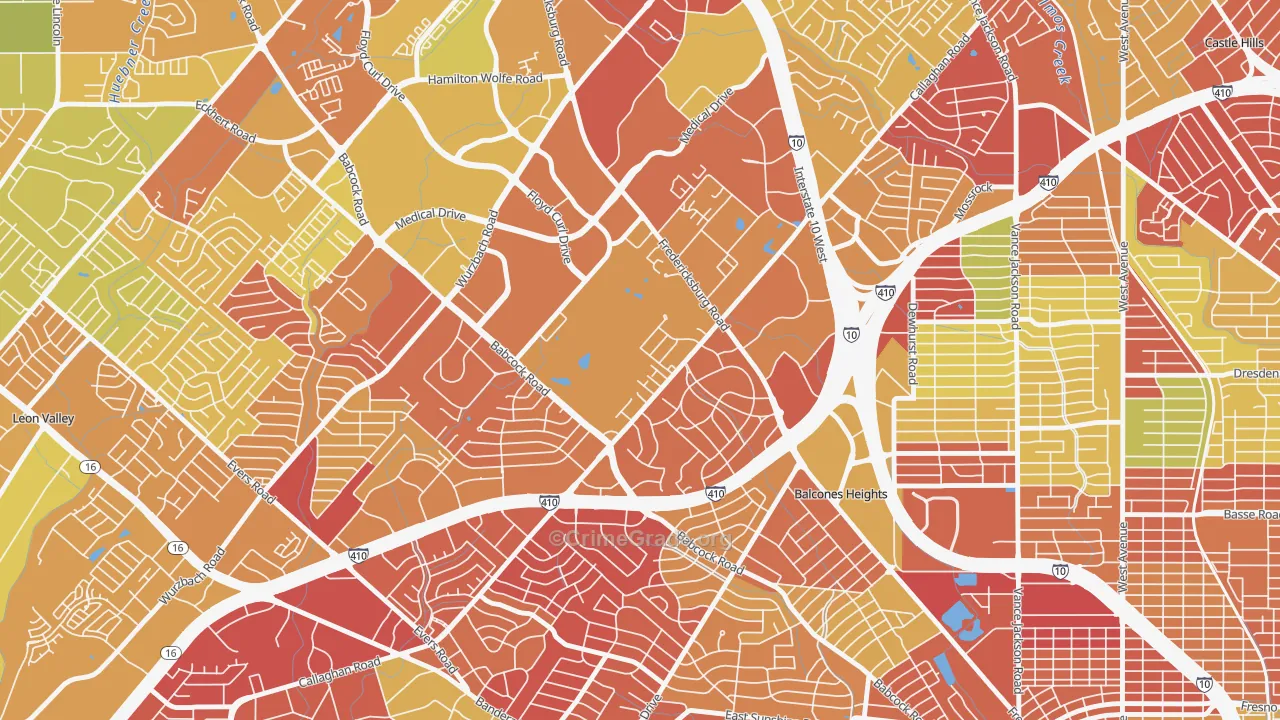 Oak Hills, San Antonio, TX Map of Burglary Rates