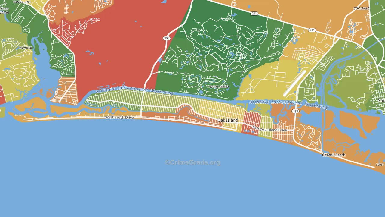 Oak Island, NC Map of Burglary Rates