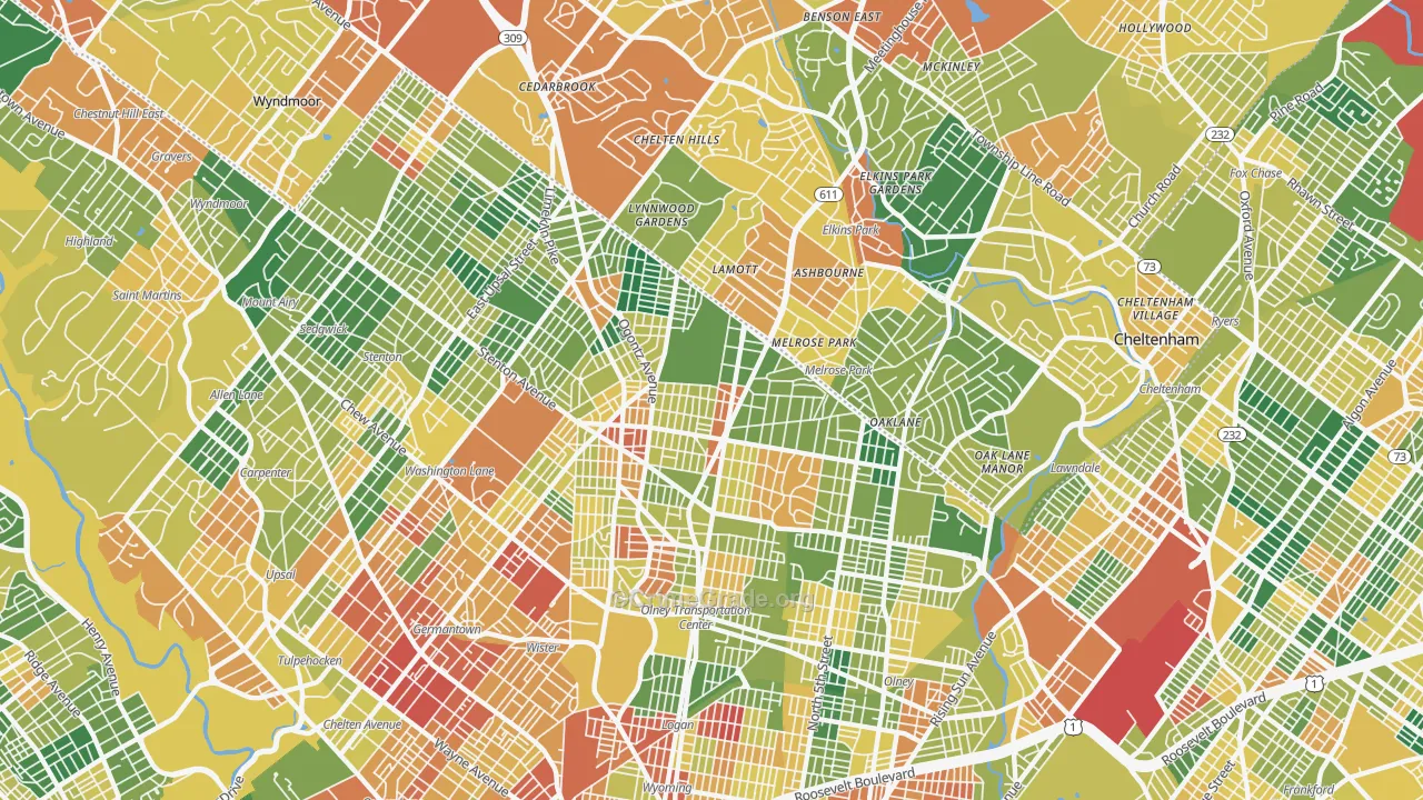 Oak Lane, Philadelphia, PA Map of Burglary Rates
