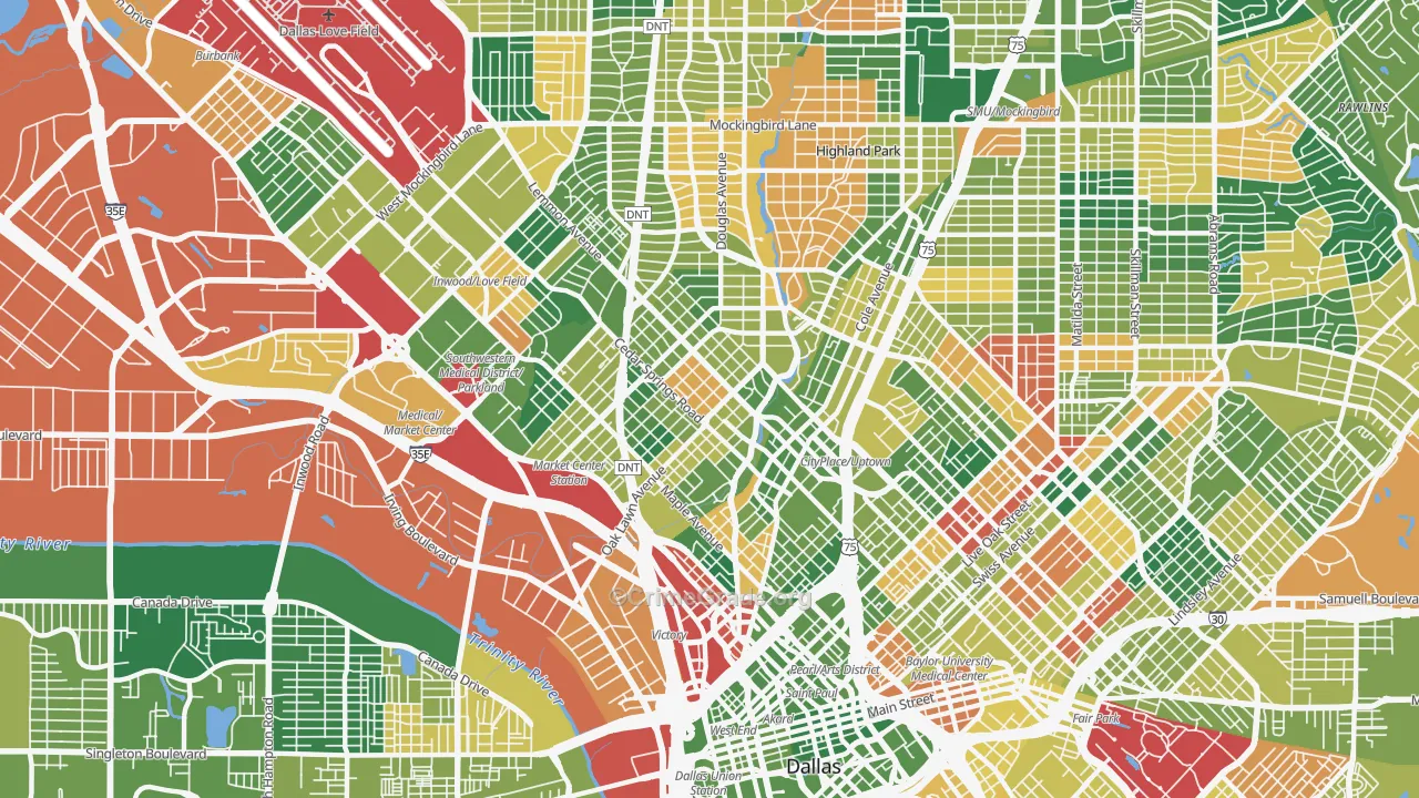 Oak Lawn, Dallas, TX Map of Burglary Rates