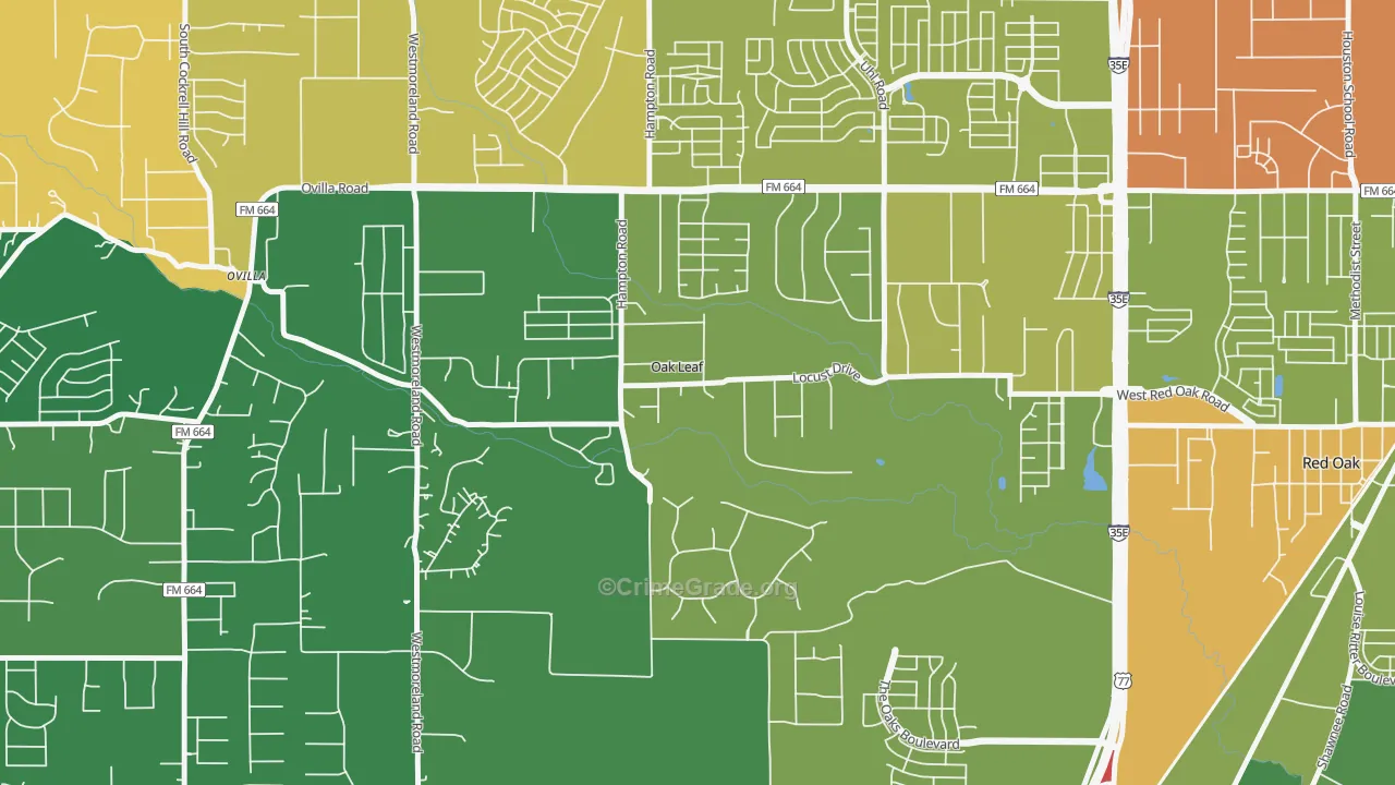 Oak Leaf, TX Map of Burglary Rates