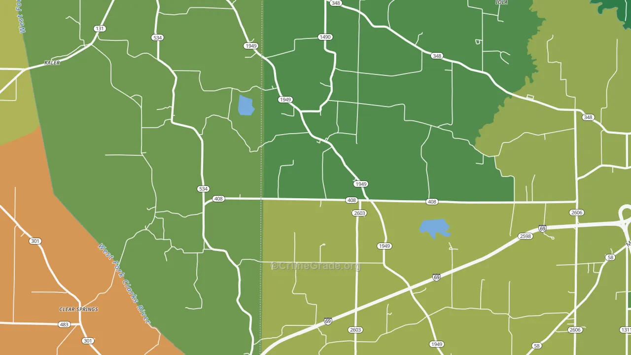 Oak Level, KY Map of Burglary Rates