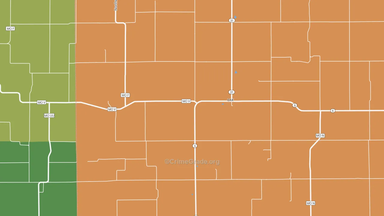 Oak, MO Map of Burglary Rates
