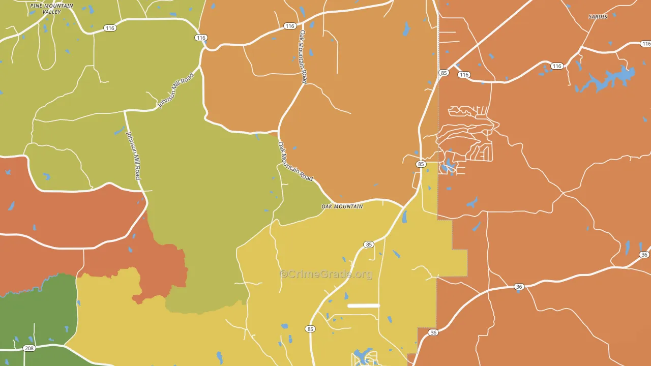 Oak Mountain, GA Map of Burglary Rates