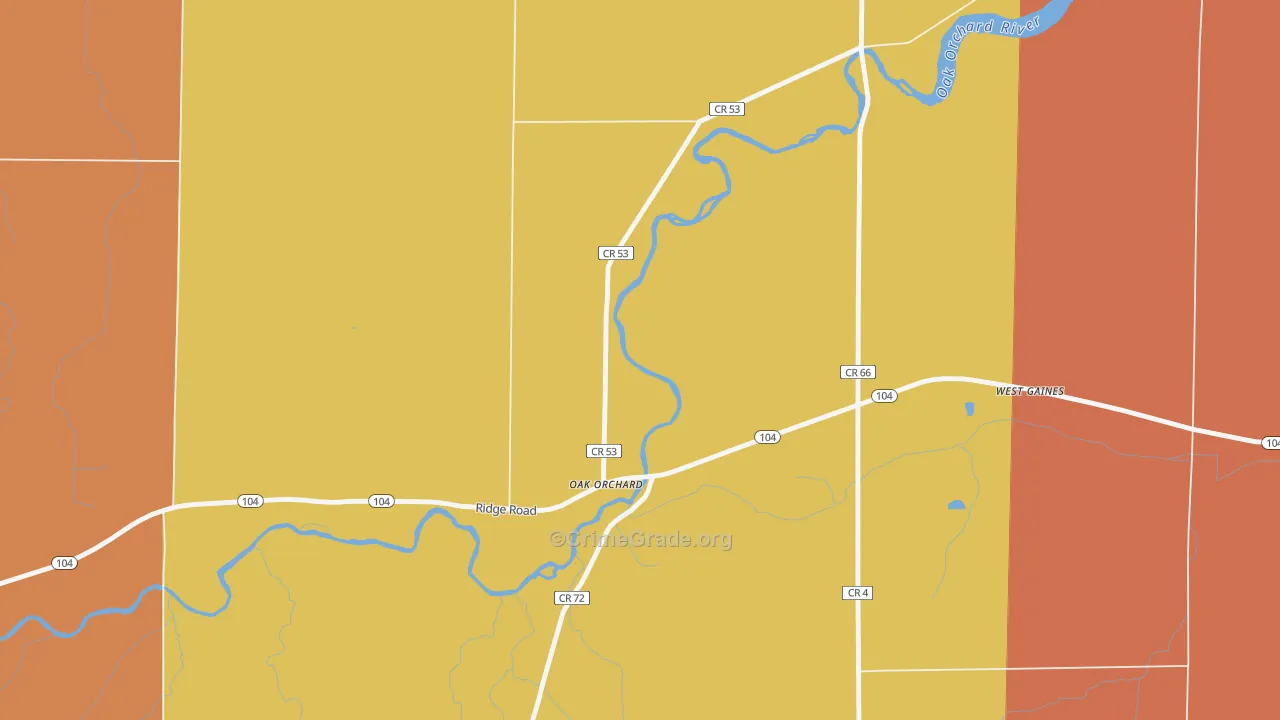 Oak Orchard, NY Map of Burglary Rates