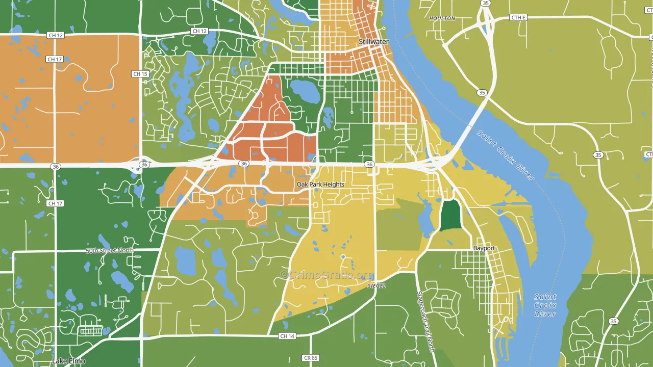 Oak Park Heights, MN Map of Burglary Rates