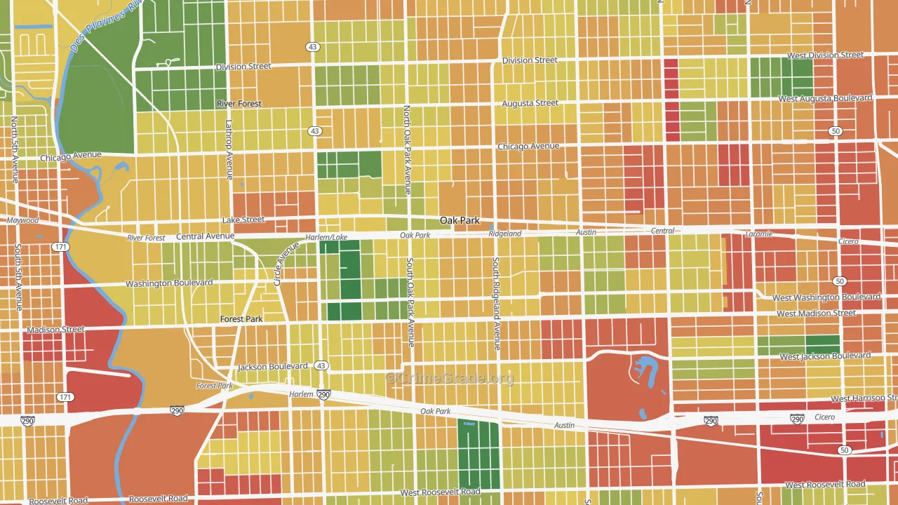 Oak Park, IL Map of Burglary Rates