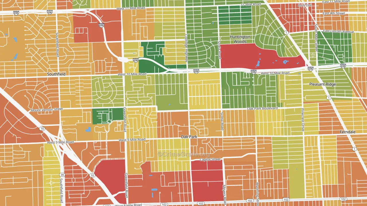 Oak Park, MI Map of Burglary Rates