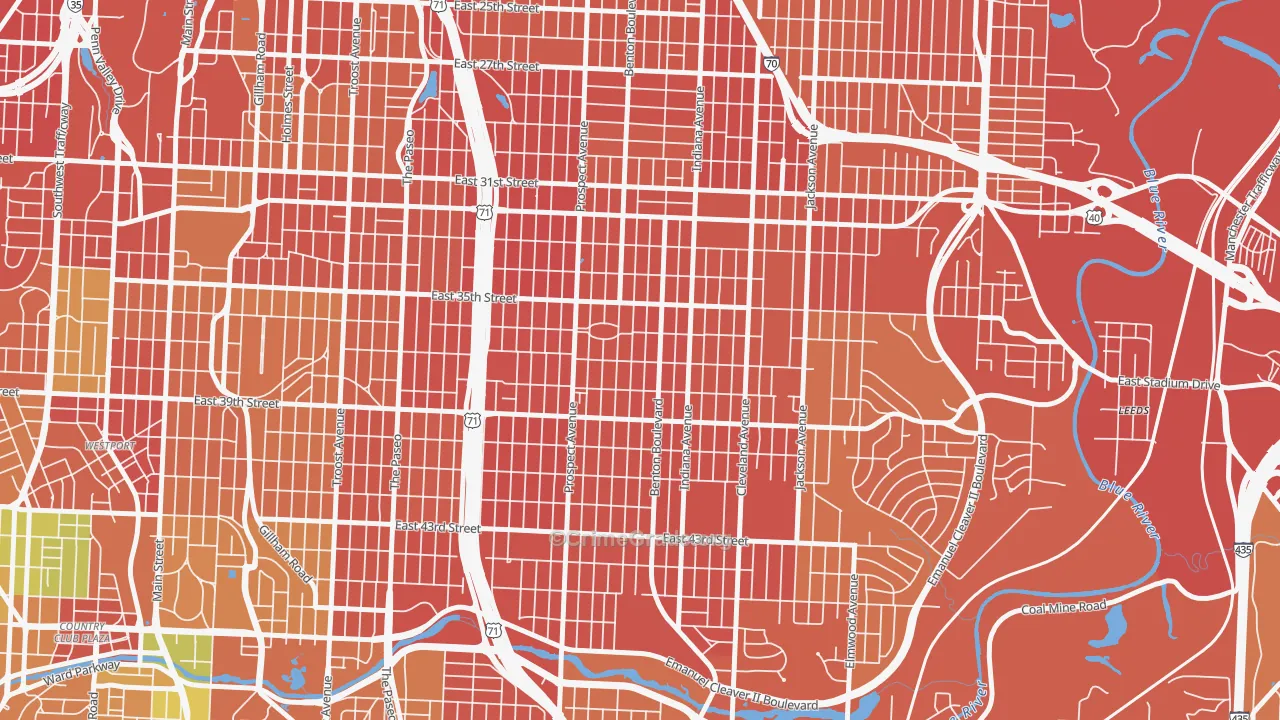Oak Park Northwest, Kansas City, MO Map of Burglary Rates