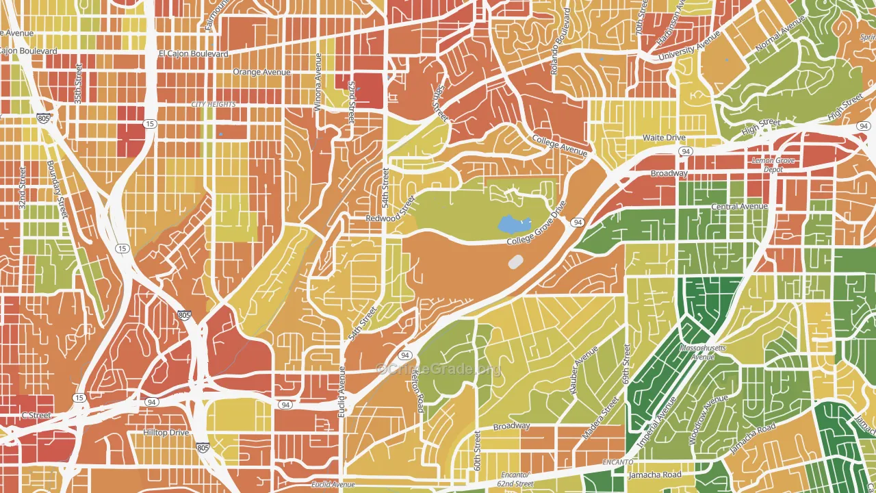 Oak Park, San Diego, CA Map of Burglary Rates