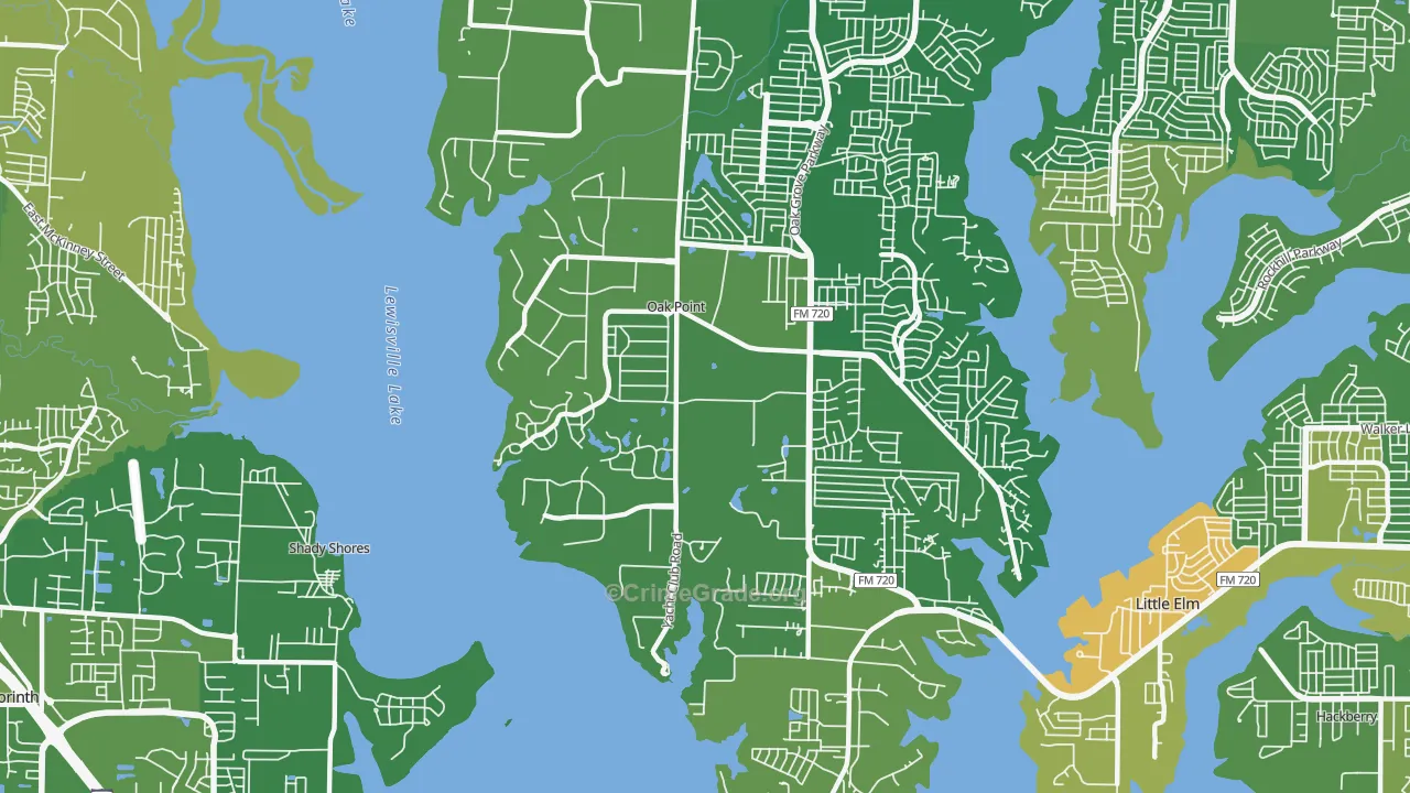 Oak Point, TX Map of Burglary Rates