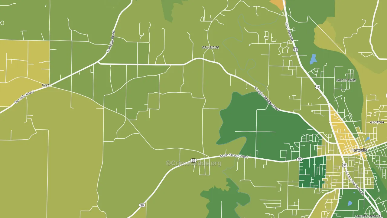 Oak Ridge, AL Map of Burglary Rates