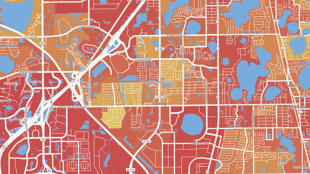 Oak Ridge, FL Map of Burglary Rates