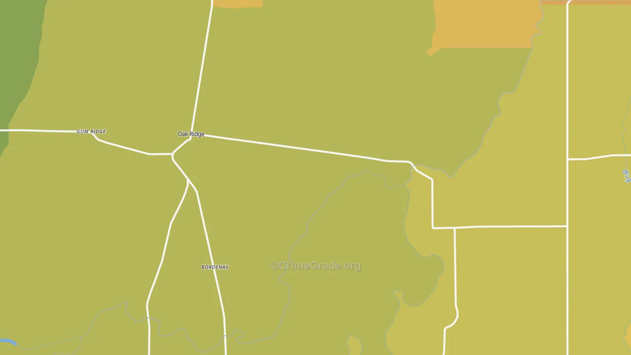 Oak Ridge, LA Map of Burglary Rates