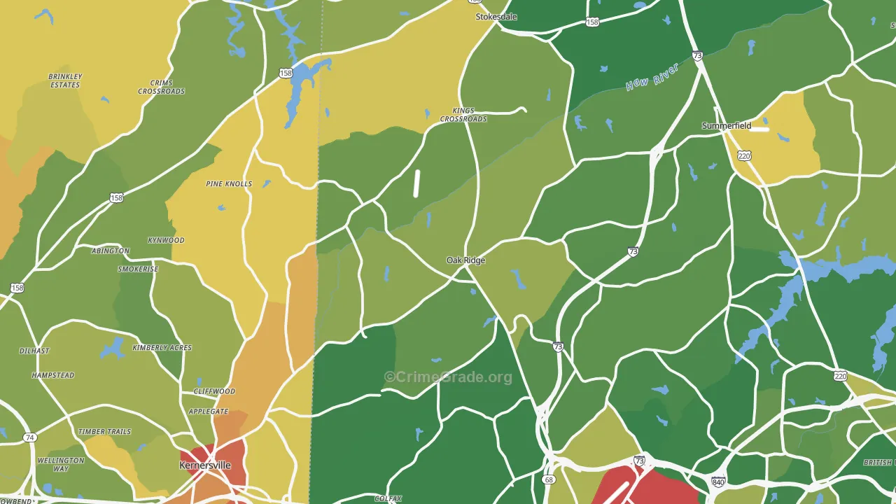 Oak Ridge, NC Map of Burglary Rates