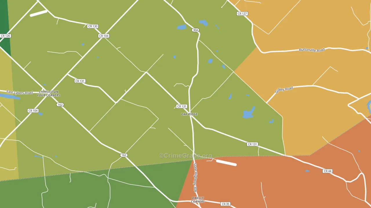 Oak Ridge, NY Map of Burglary Rates