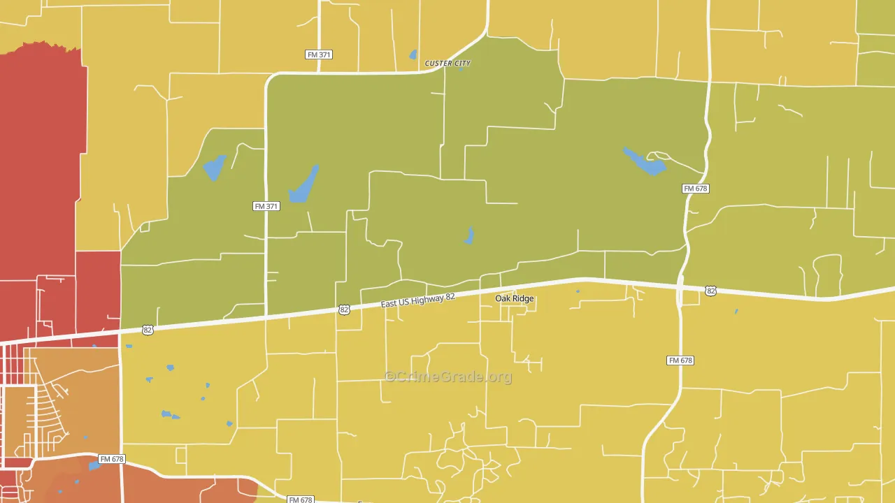 Oak Ridge, TX Map of Burglary Rates
