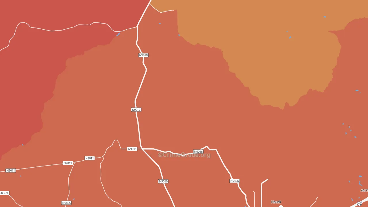 Oak Springs, AZ Map of Burglary Rates