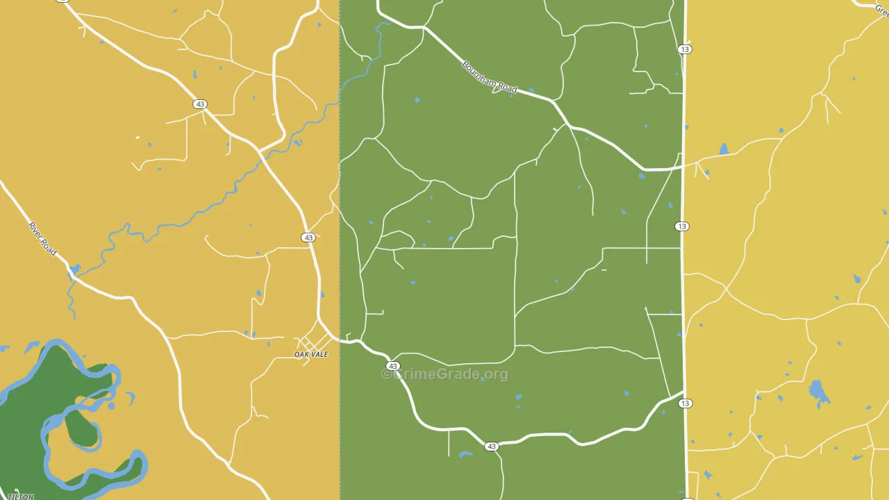 Oak Vale, MS Map of Burglary Rates