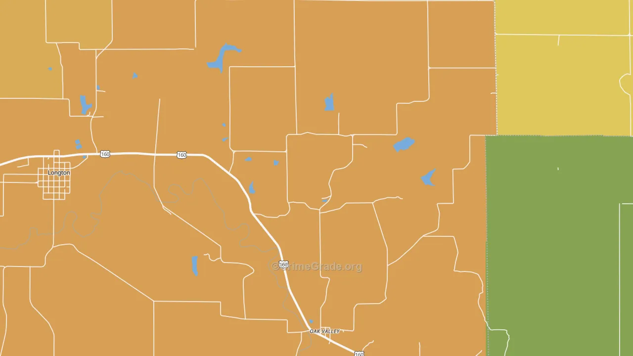 Oak Valley, KS Map of Burglary Rates