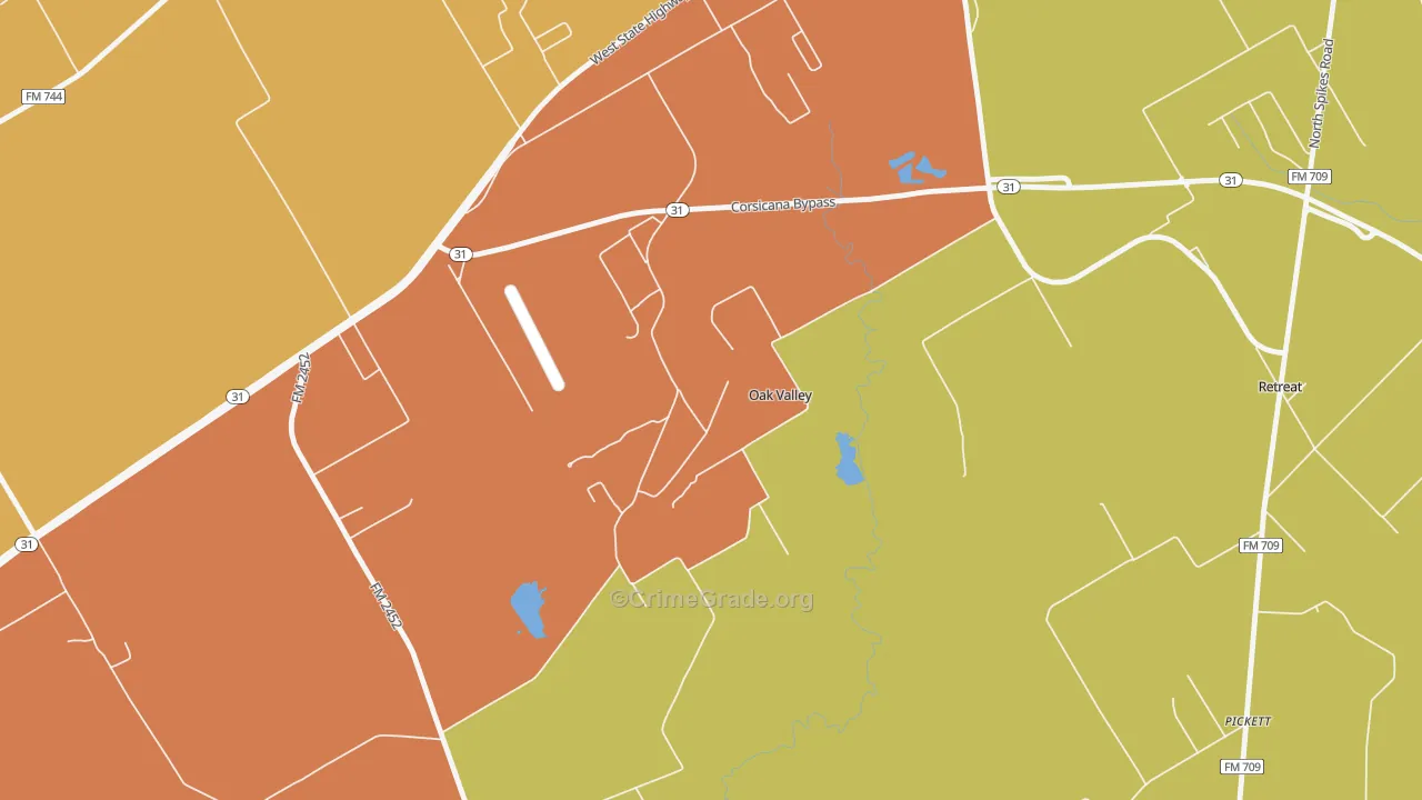 Oak Valley, TX Map of Burglary Rates