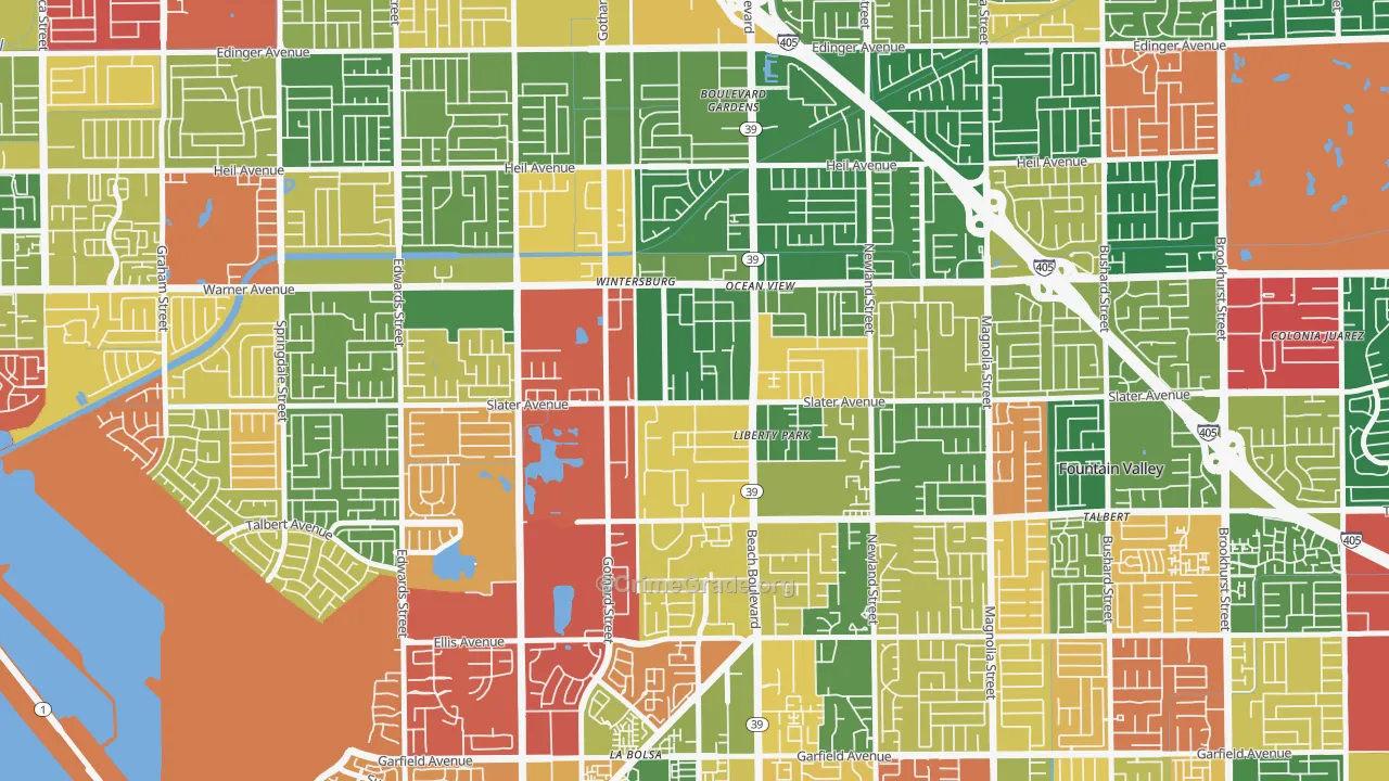 Oak View, Huntington Beach, CA Map of Burglary Rates