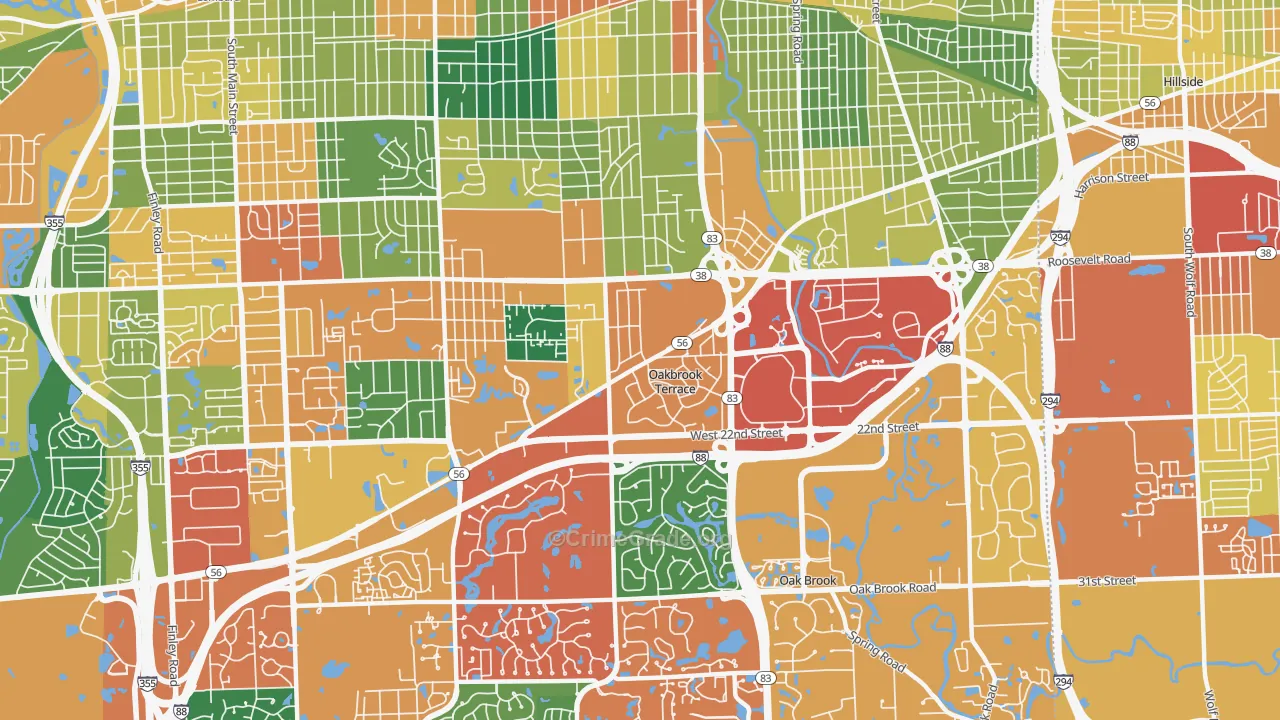 Oakbrook Terrace, IL Map of Burglary Rates