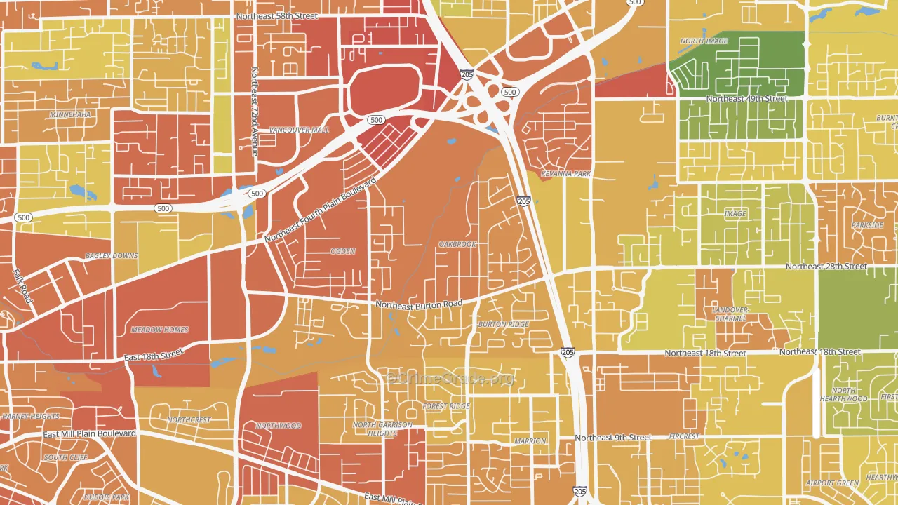 Oakbrook, Vancouver, WA Map of Burglary Rates