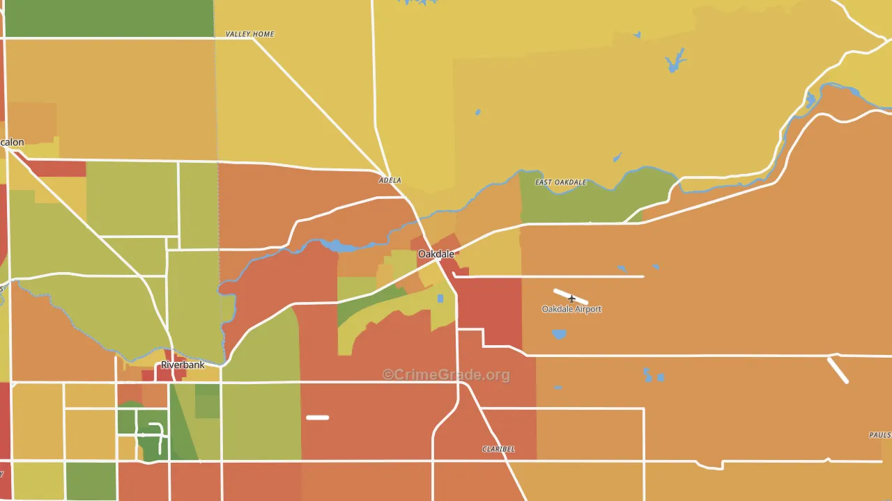 Oakdale, CA Map of Burglary Rates