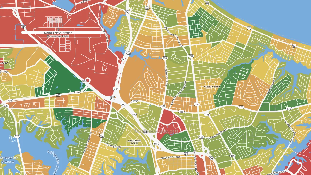 Oakdale Farms, Norfolk, VA Map of Burglary Rates
