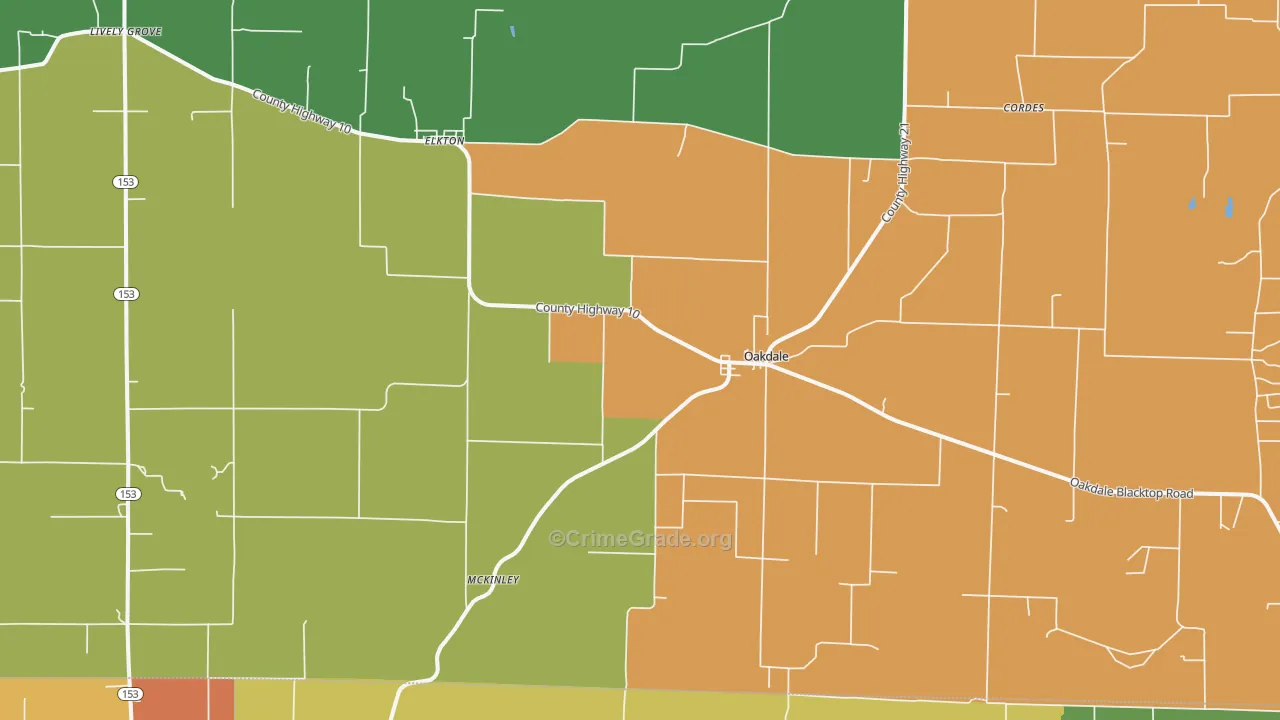 Oakdale, IL Map of Burglary Rates