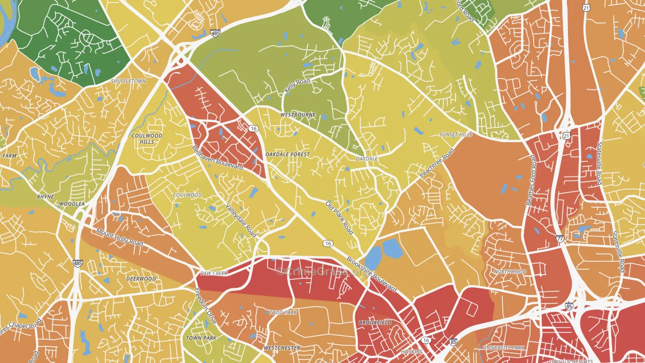 Oakdale South, Charlotte, NC Map of Burglary Rates