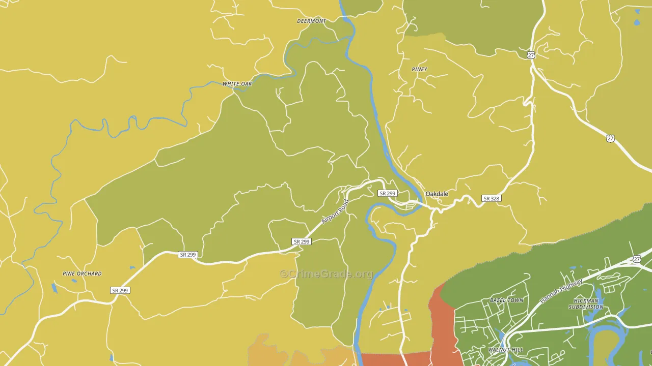 Oakdale, TN Map of Burglary Rates