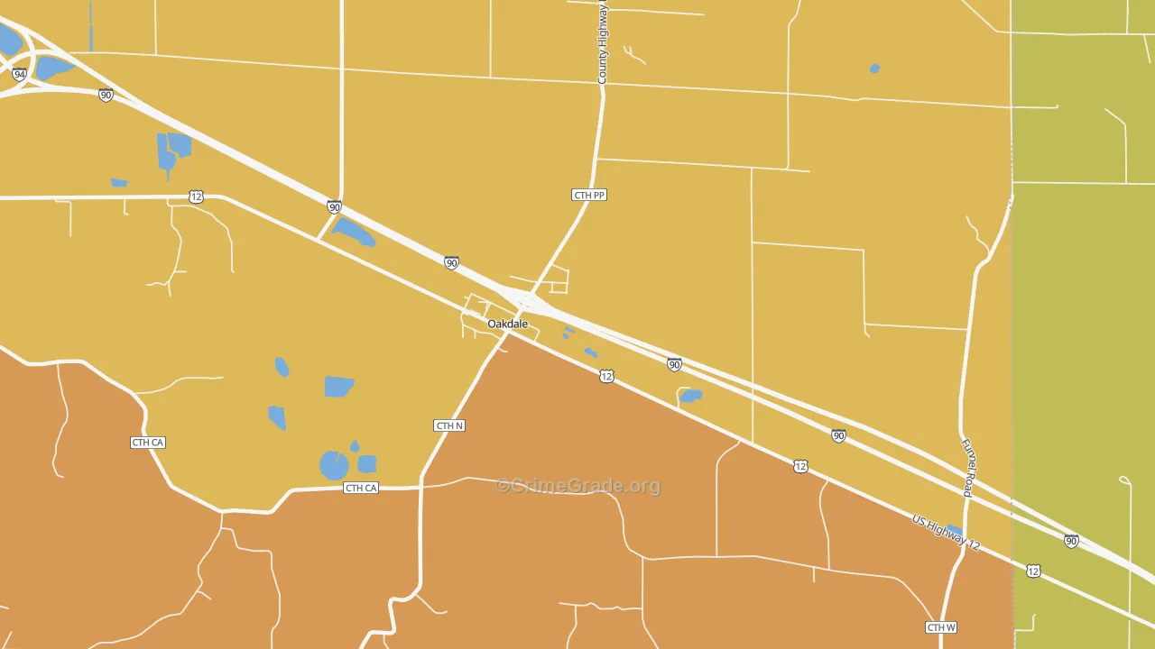 Oakdale, WI Map of Burglary Rates