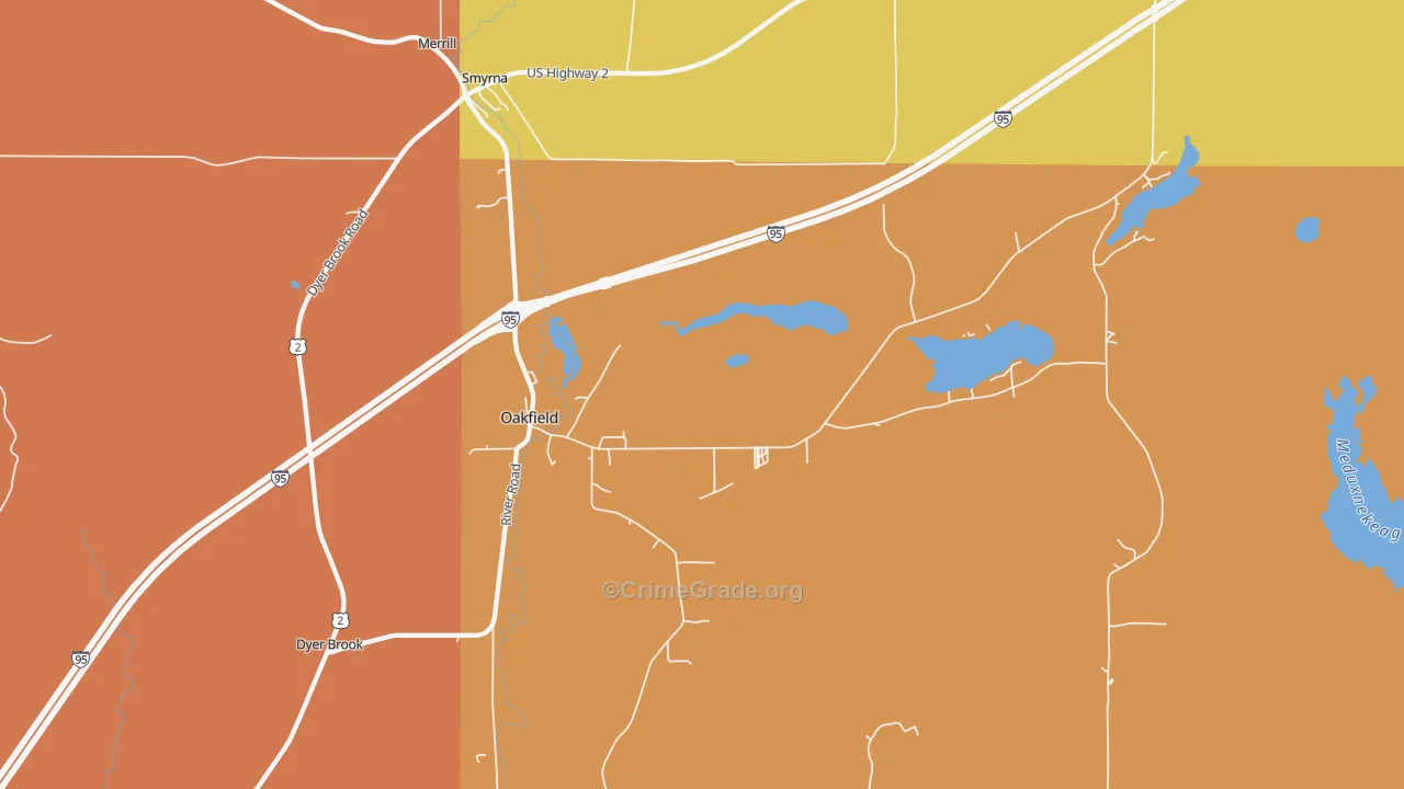 Oakfield, ME Map of Burglary Rates